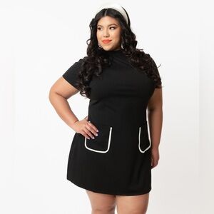 Unique Vintage- Smak Parlour Black Mock Turtleneck Wave Maker Dress - 1X